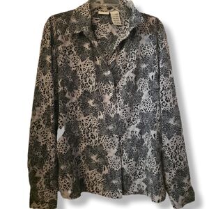 White Stag Gray & Black Animal Print Long Sleeve Blouse